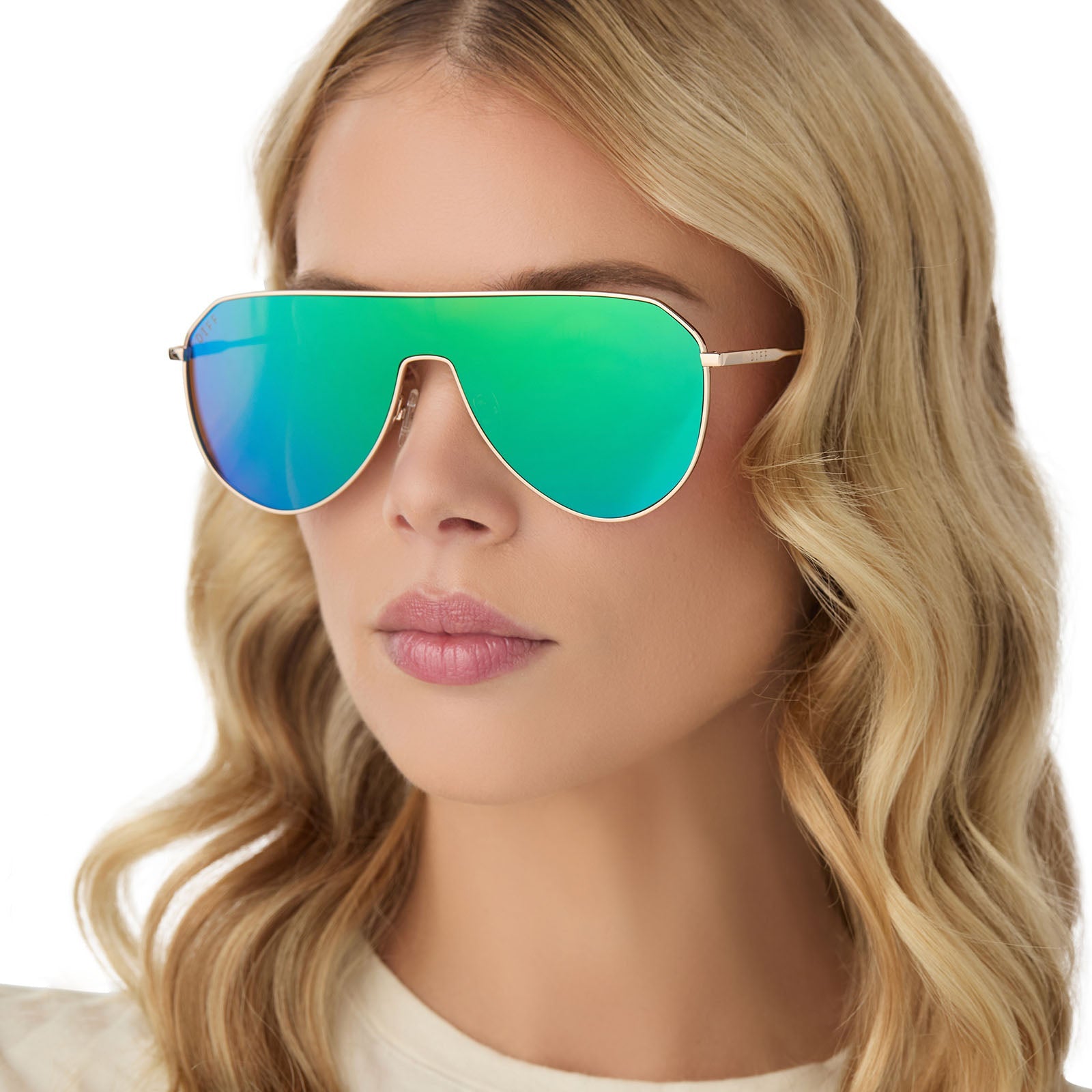 Womens | Dash Shield Sunglasses | Gold | Green Lenses