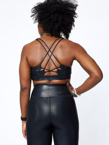 Women | Soul by SoulCycle | Looped X Back Disco Foil Bra | Black