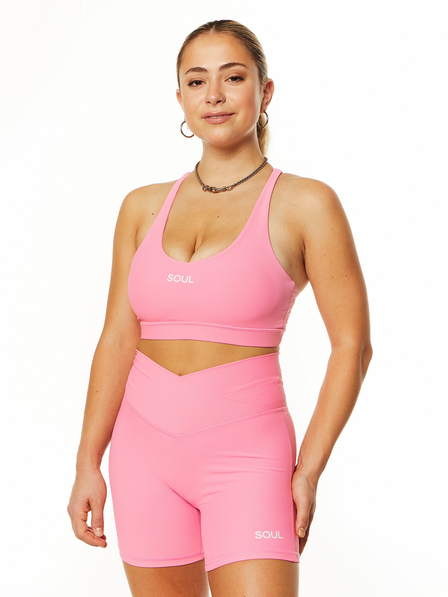 ALL FENIX | Eco Rib Crossback Bra | Pink