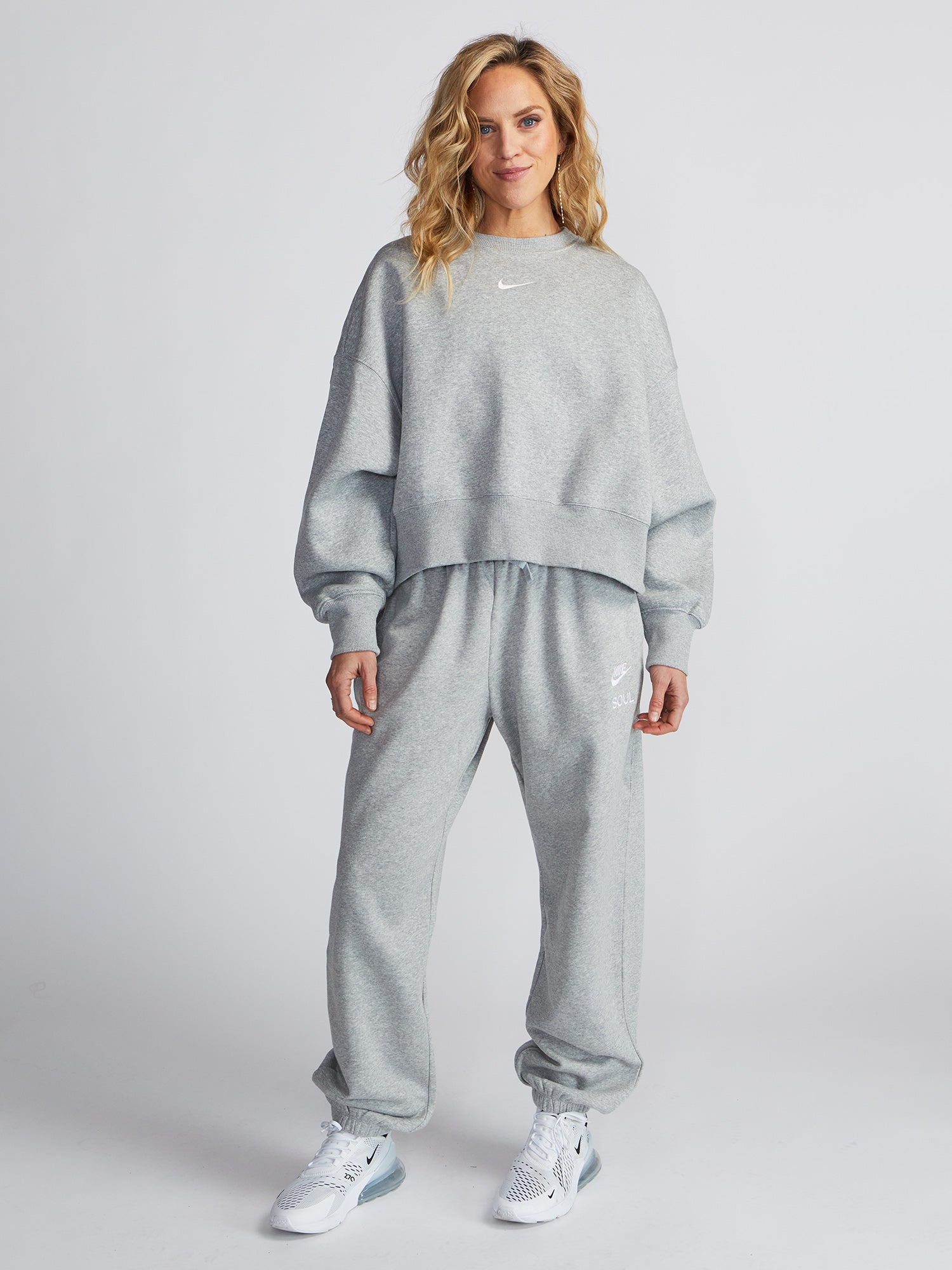 Women | Nike | Over-Oversized Crew-Neck Sweatshirt | Heather Grey/White