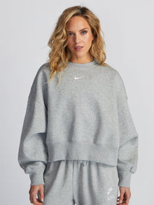 Women | Nike | Over-Oversized Crew-Neck Sweatshirt | Heather Grey/White