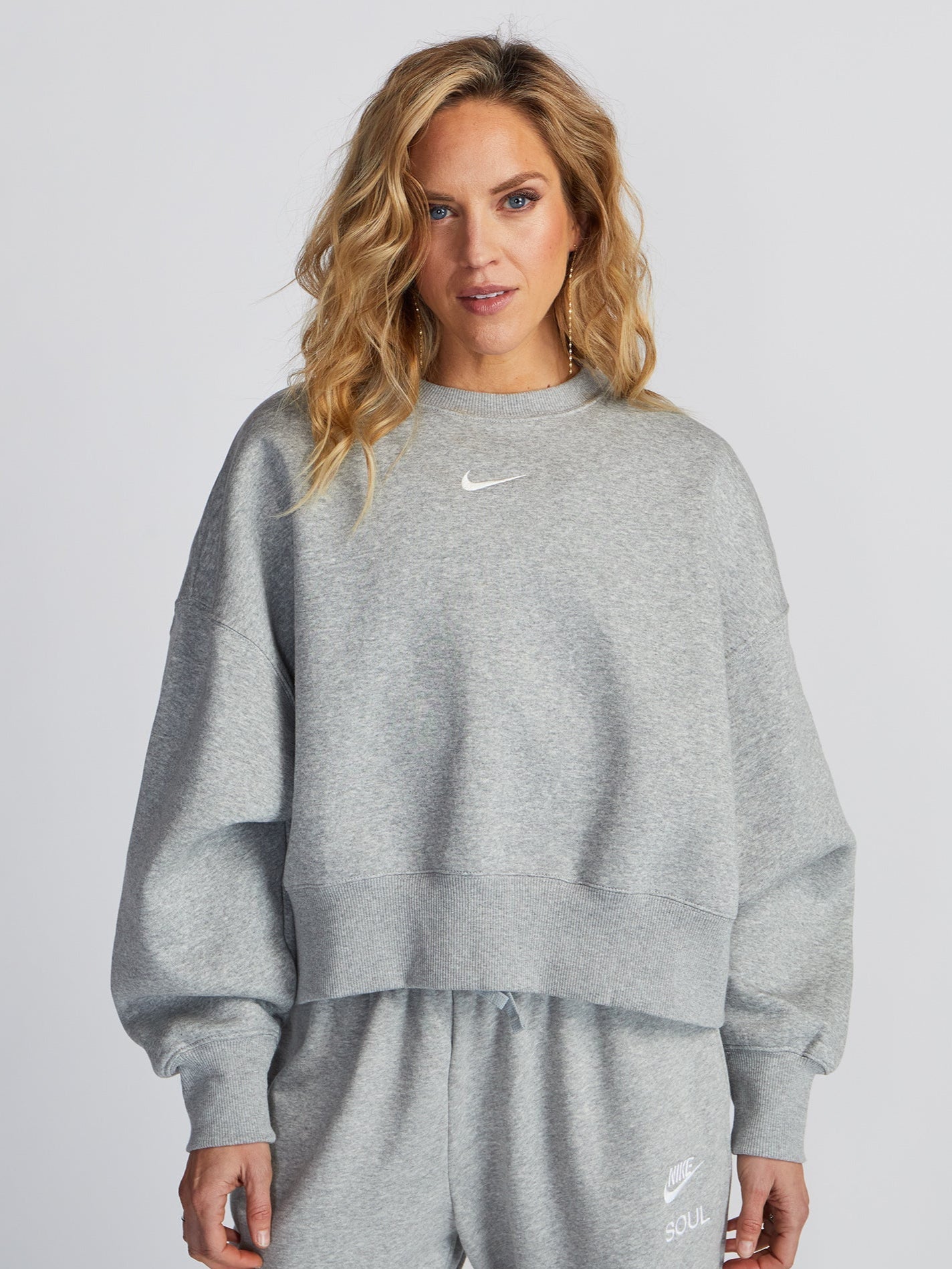 Women | Nike | Over-Oversized Crew-Neck Sweatshirt | Heather Grey/White