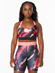 Women | P.E Nation | Fluid Sports Bra Multi Print | Black/Pink