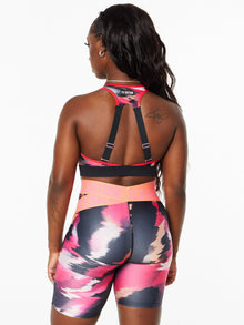 Women | P.E Nation | Fluid Sports Bra Multi Print | Black/Pink