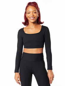 Women | Year of Ours | Ribbed Cropped Long Sleeve | Black