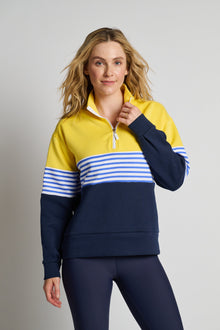 Addison Bay | Varsity Quarter Zip | Navy/Yellow