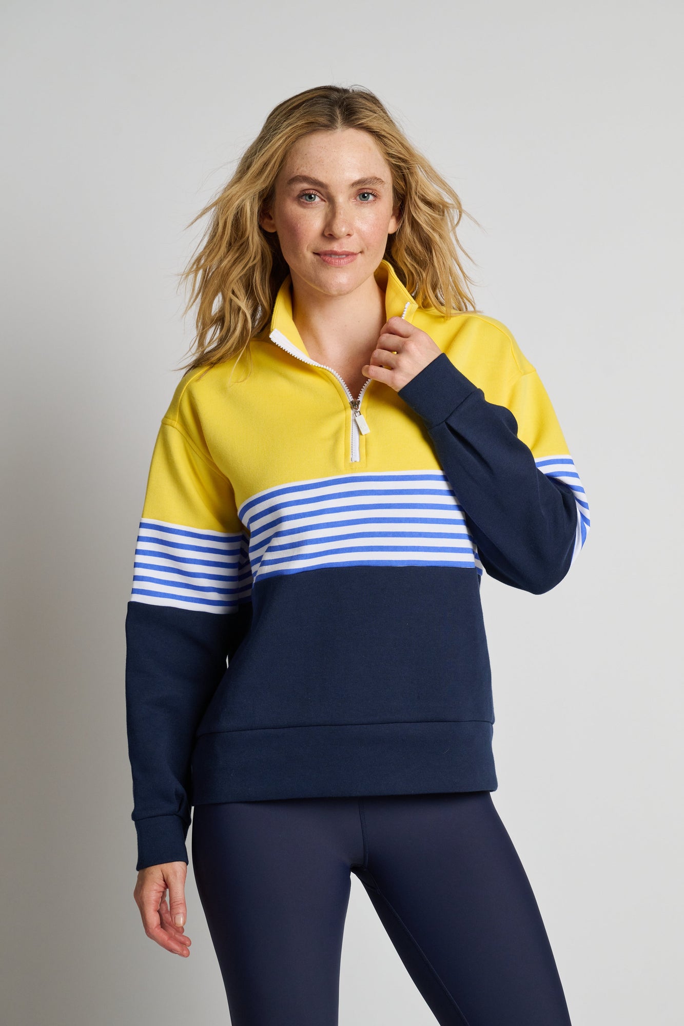 Women | Addison Bay | Varsity Quarter Zip | Navy/Yellow