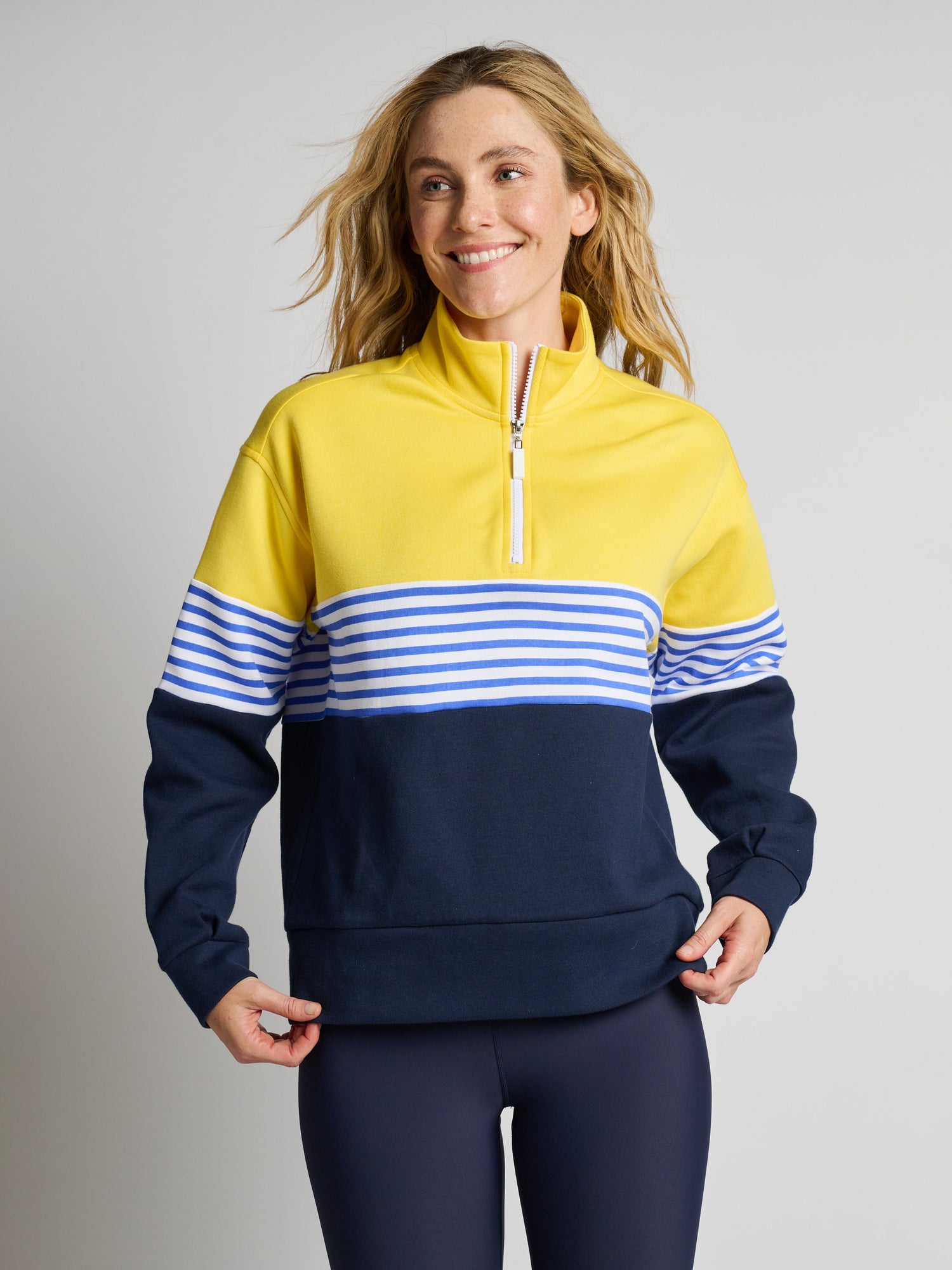 Women | Addison Bay | Varsity Quarter Zip | Navy/Yellow