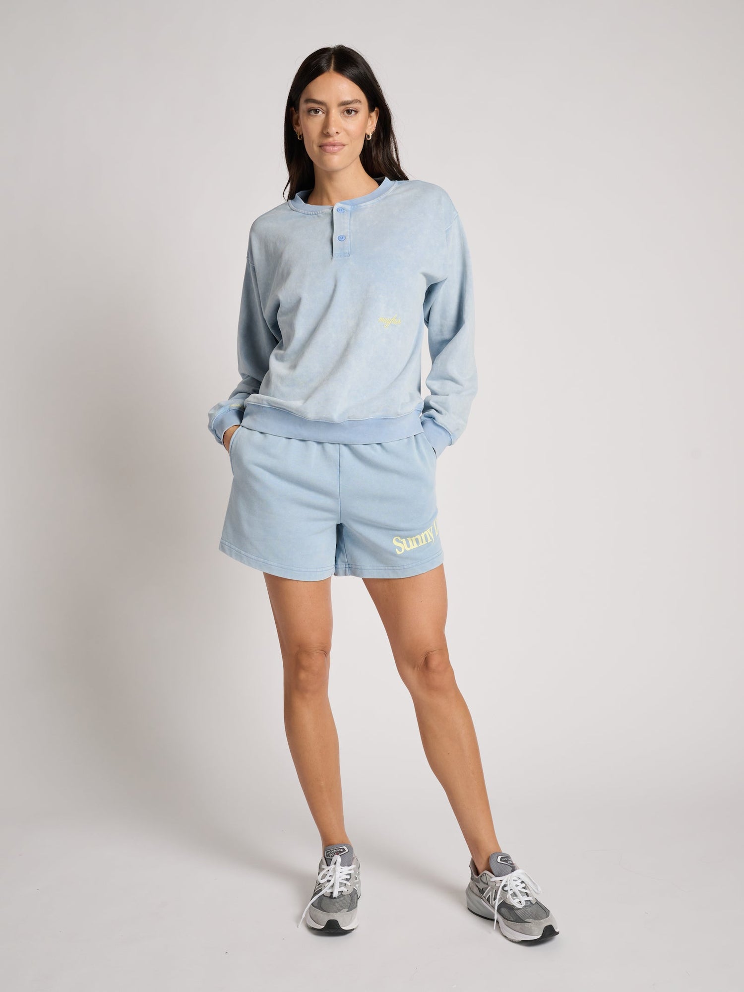 Women | The Mayfair Group | Sunny Days Are Coming Henley Sweatshirt | Blue
