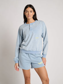 Women | The Mayfair Group | Sunny Days Are Coming Henley Sweatshirt | Blue