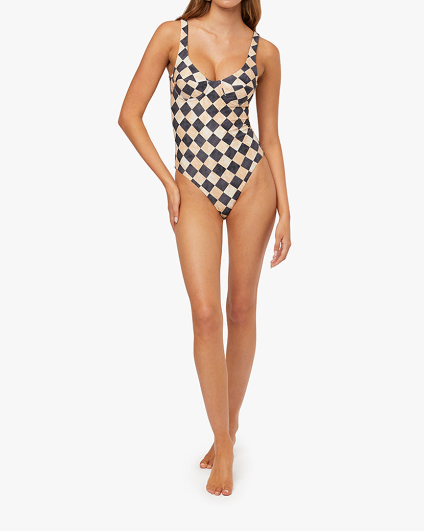 Scoop Underwire One Piece | Pale Gold/Black