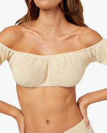 Crochet Puff Sleeve Scrunchie Top | Sandshell