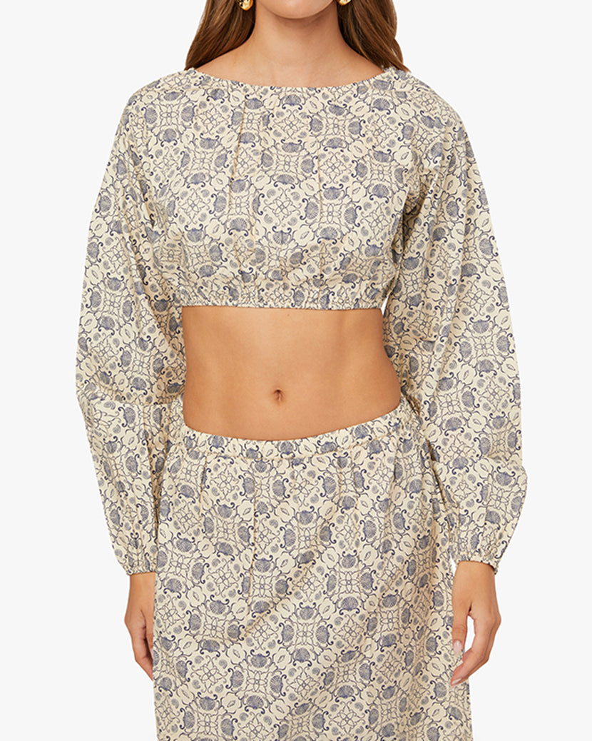 Cropped Bubble Top | Sandshell/Set Blue