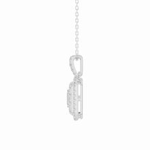 Womens | Halo Pendant Necklace | 14K White Gold | 1 CTW Emerald Cut Natural Diamond | D-I-I1-I2