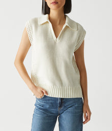 Torrance Collared Sweater Vest | Chalk