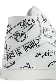 High Flash Smooth Calfskin Graffiti Sneakers | White