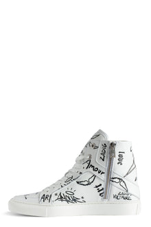 High Flash Smooth Calfskin Graffiti Sneakers | White