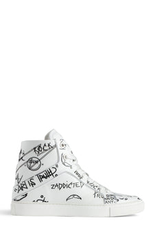 High Flash Smooth Calfskin Graffiti Sneakers | White