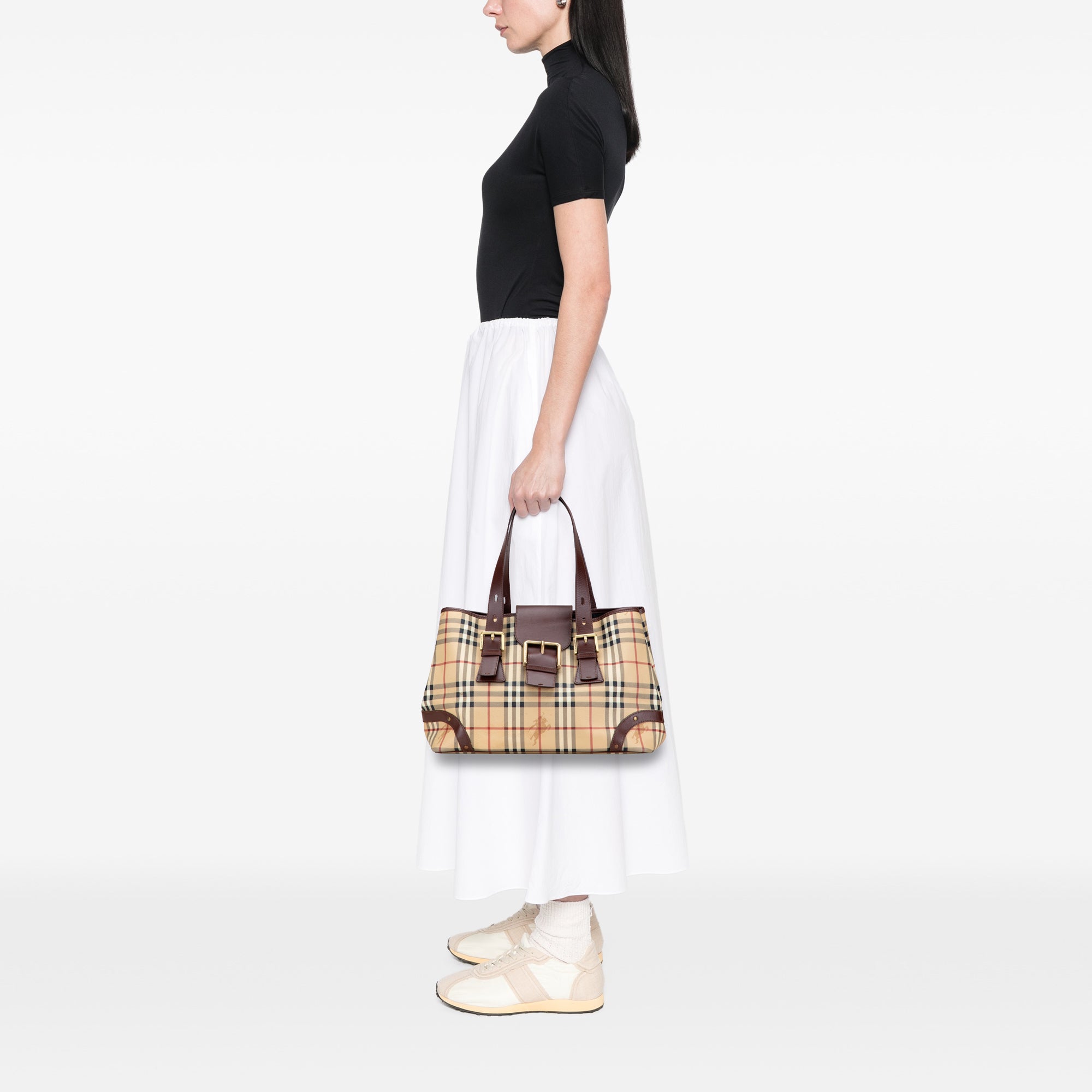Burberry | Pre-Owned Haymarket Check Coated Canvas Tote | Beige
