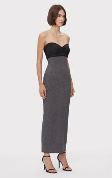 Mixed Gauge Metallic Strapless Gown | Metallic Iron Black