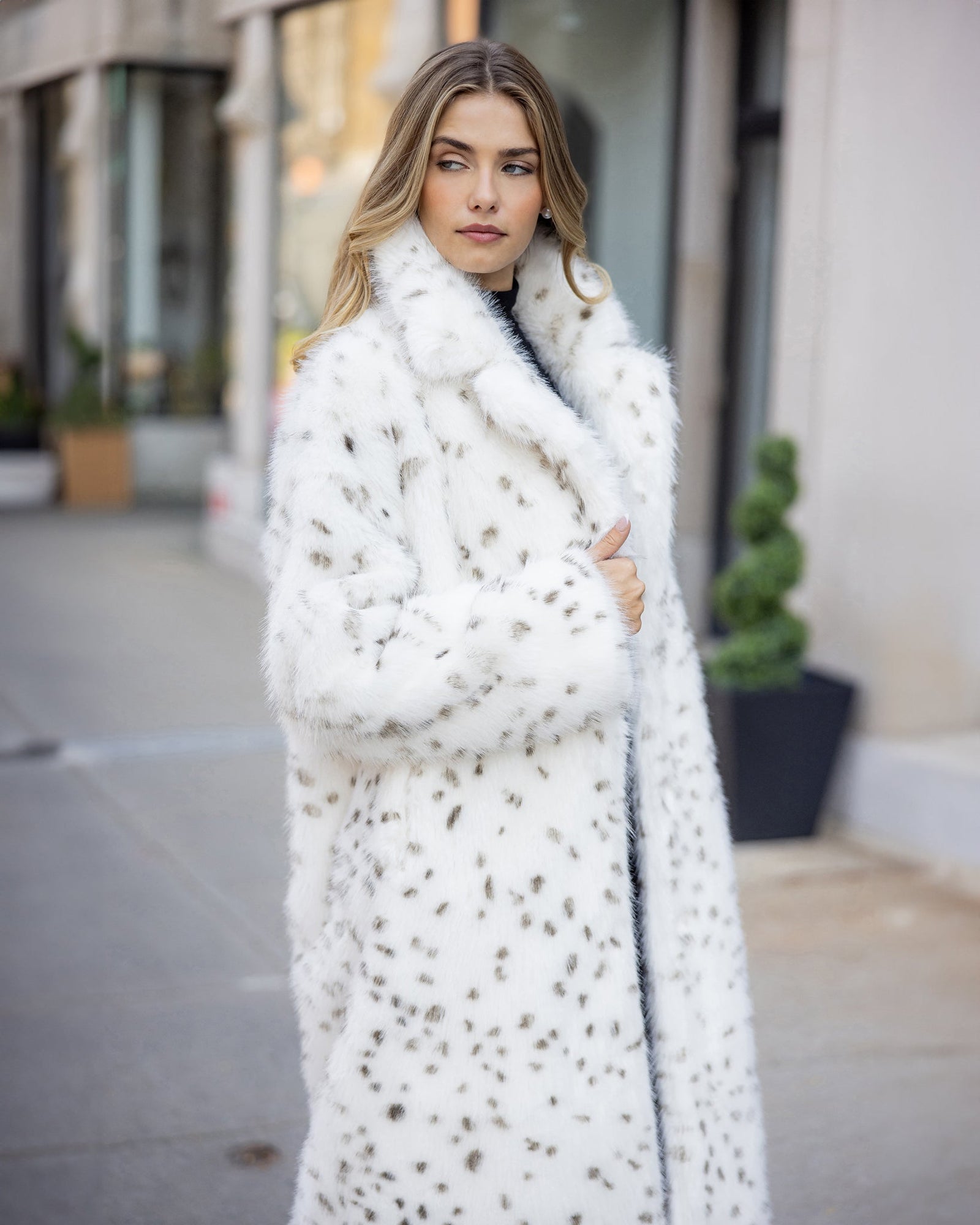 Fur-Free Fox (Faux Fur) Coat | White/Black Spotted