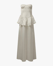 Strapless Corset Peplum Maxi Dress | White