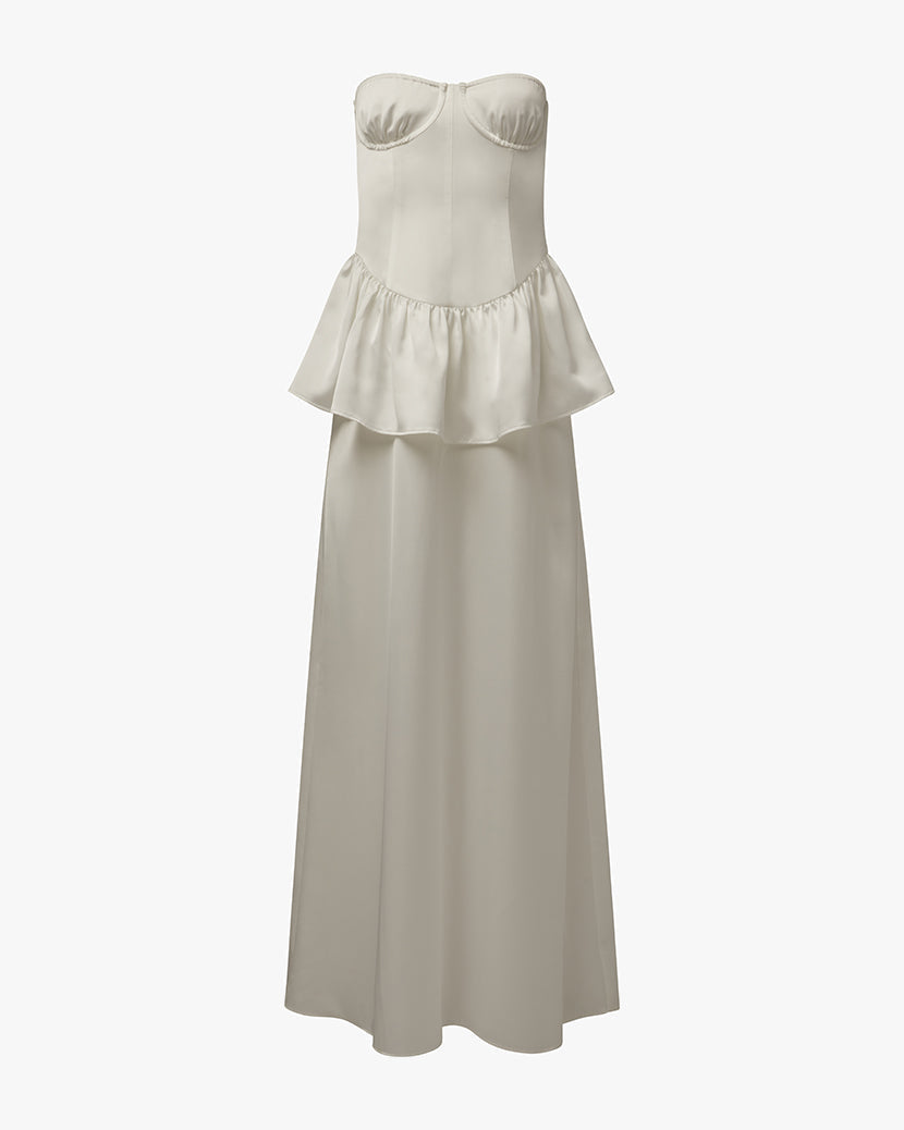 Strapless Corset Peplum Maxi Dress | White