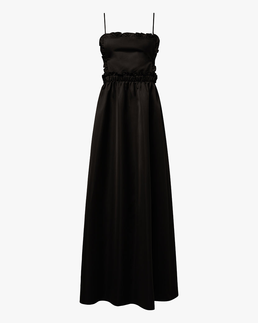Ruffle Bib Maxi Dress | Black
