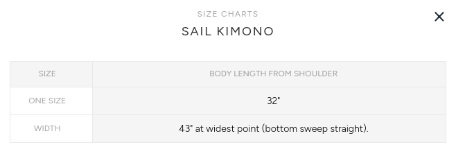 Product size guide