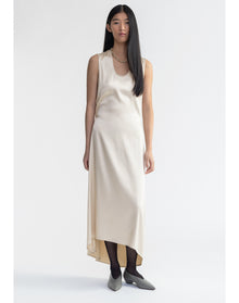 Sansa | Satin Asymmetrical Midi Dress | Silver