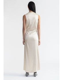 Sansa | Satin Asymmetrical Midi Dress | Silver