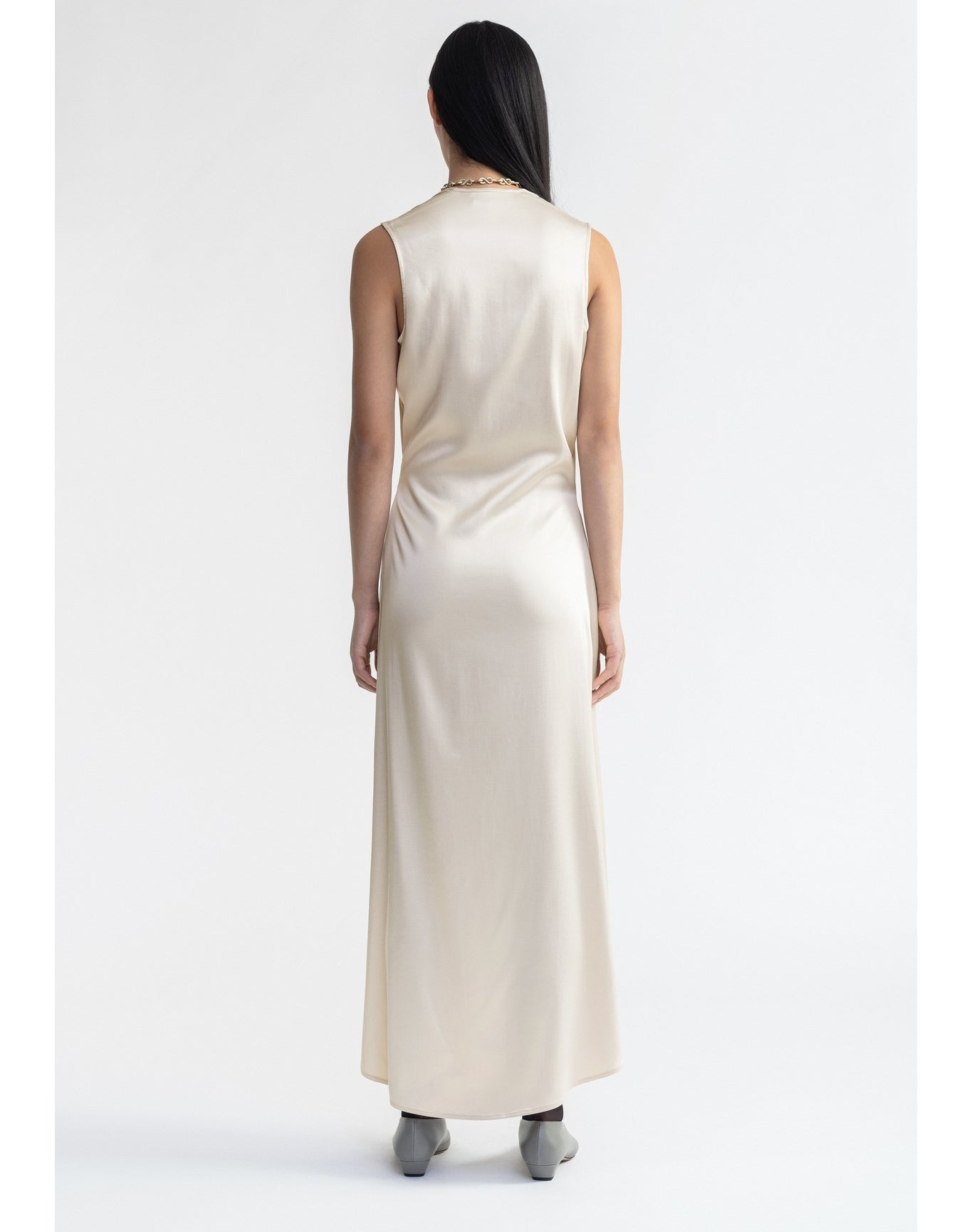 Sansa | Satin Asymmetrical Midi Dress | Silver