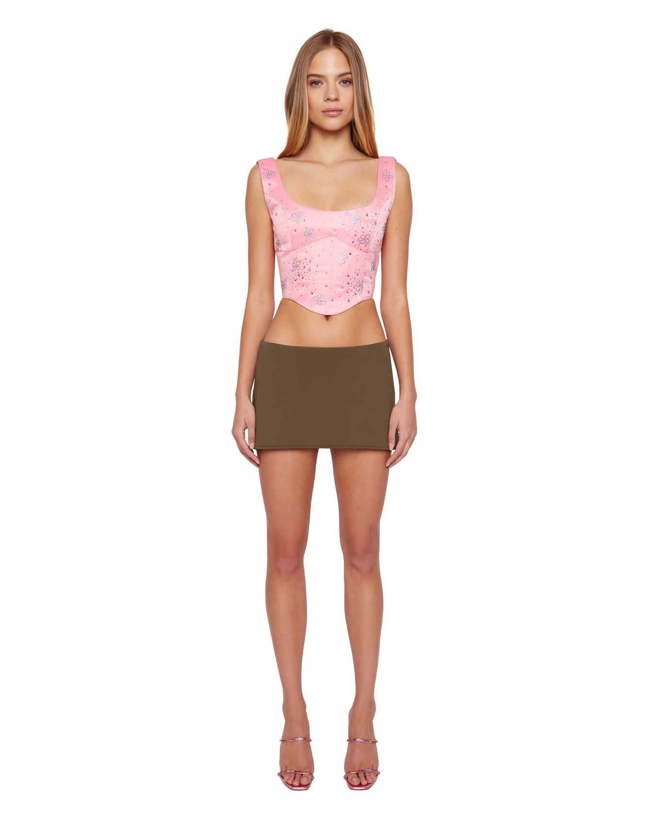 Satin Beaded Lace-Up Bustier Top | Blossom