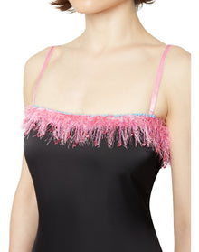 Satin Beaded Mini Dress | Black