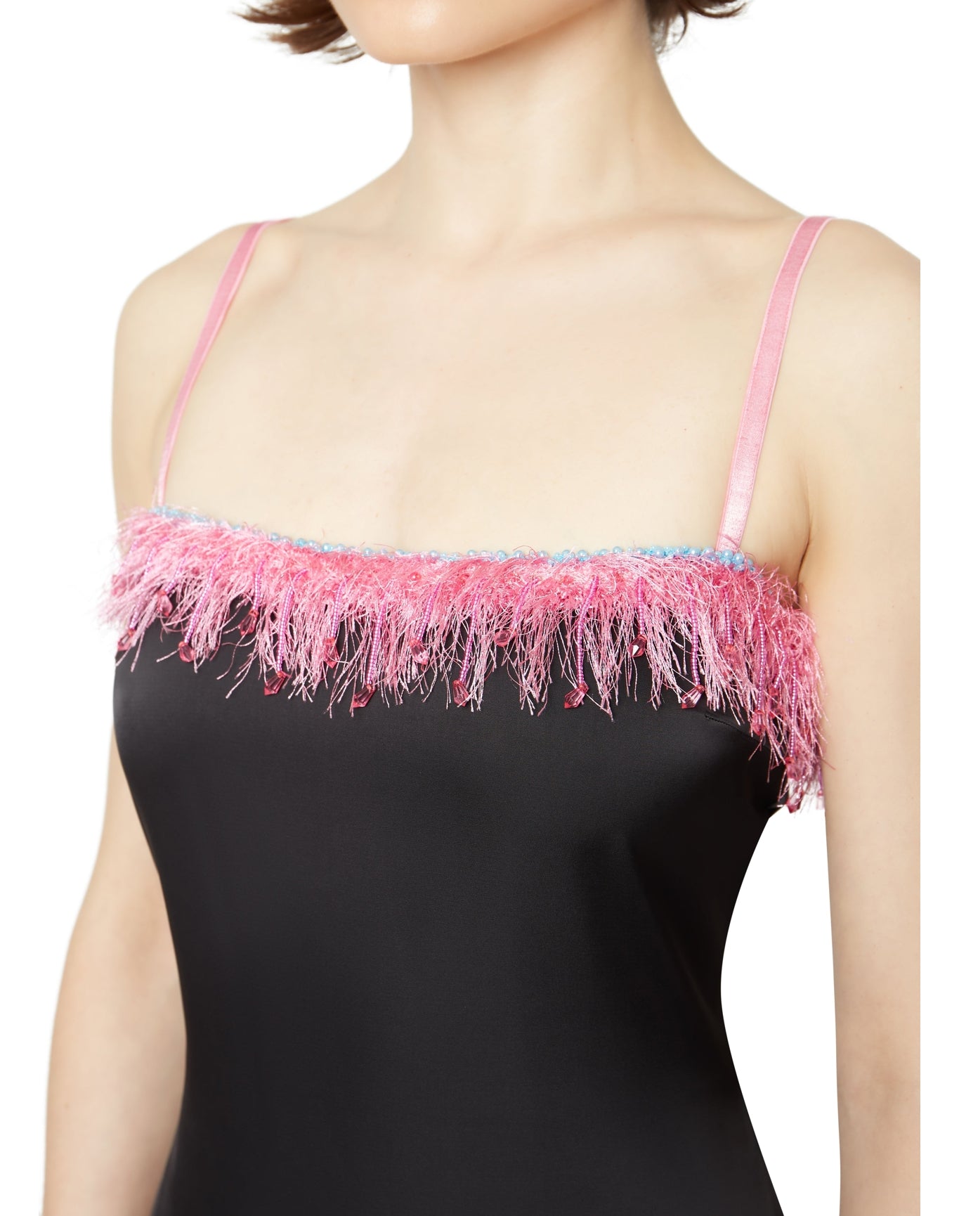 Satin Beaded Mini Dress | Black