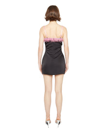 Satin Beaded Mini Dress | Black