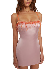 Satin Beaded Mini Dress | Pink