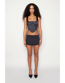 Satin Lace-Up Bustier Top | Black
