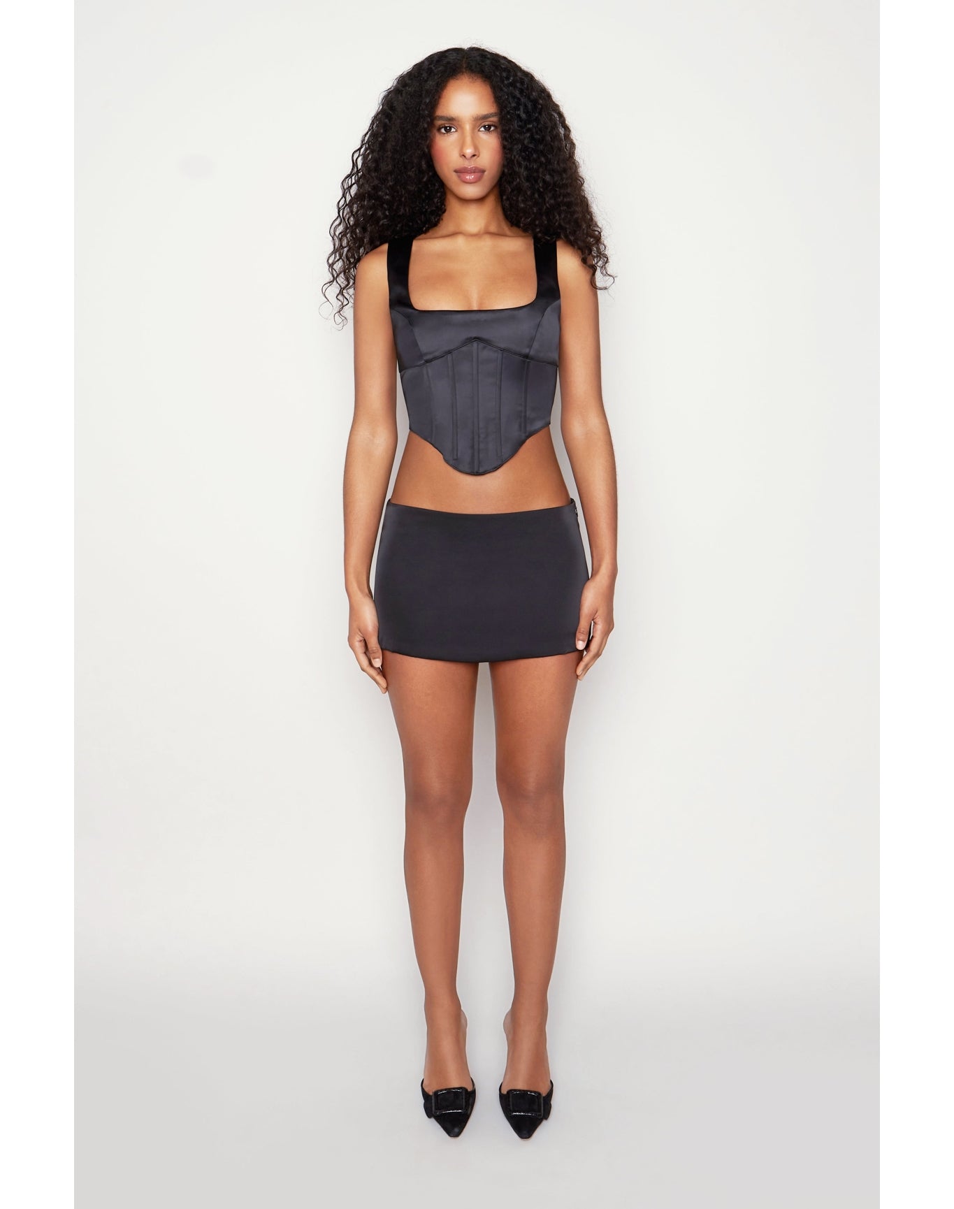 Satin Lace-Up Bustier Top | Black