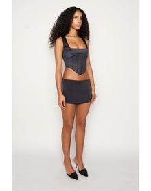 Satin Lace-Up Bustier Top | Black