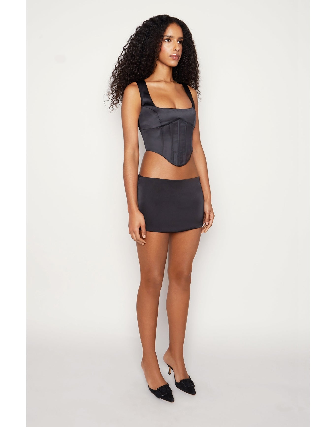 Satin Lace-Up Bustier Top | Black