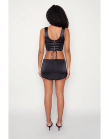 Satin Lace-Up Bustier Top | Black