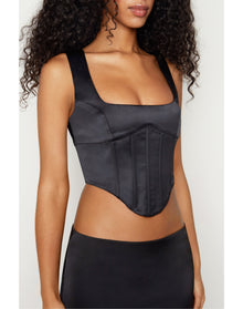 Satin Lace-Up Bustier Top | Black