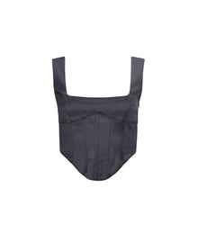 Satin Lace-Up Bustier Top | Black