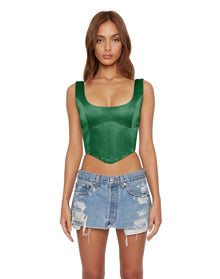 Satin Lace-Up Bustier Top | Emerald