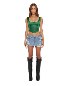 Satin Lace-Up Bustier Top | Emerald