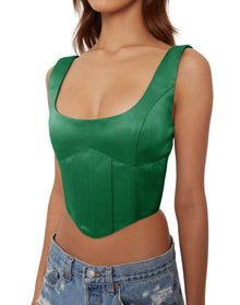 Satin Lace-Up Bustier Top | Emerald
