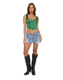 Satin Lace-Up Bustier Top | Emerald