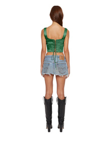 Satin Lace-Up Bustier Top | Emerald