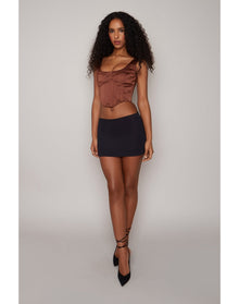 Satin Lace-Up Bustier Top | Espresso